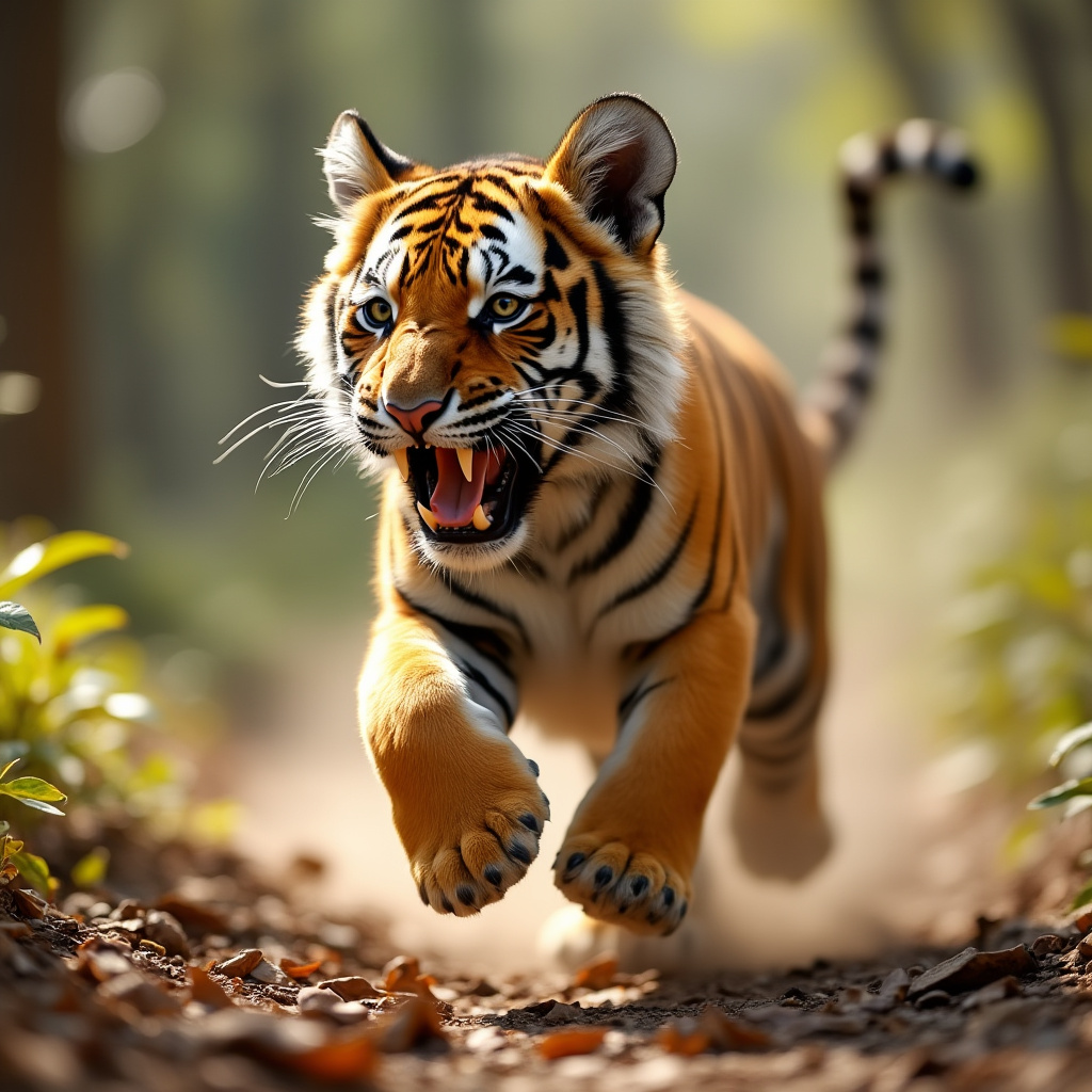 a cute running tiger